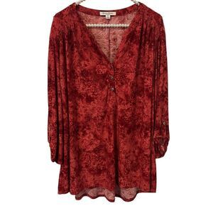 Studio Works Top Womens 3X Red dark Floral artsy grunge romantic office boho